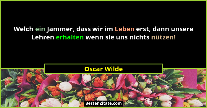 Welch ein Jammer, dass wir im Leben erst, dann unsere Lehren erhalten wenn sie uns nichts nützen!... - Oscar Wilde