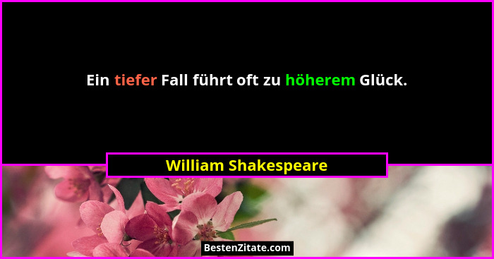 Ein tiefer Fall führt oft zu höherem Glück.... - William Shakespeare
