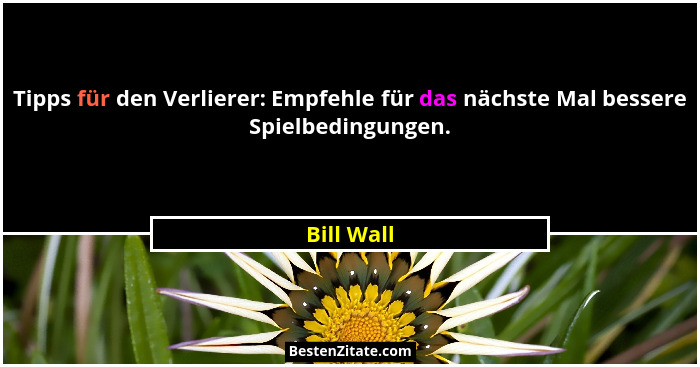 Tipps für den Verlierer: Empfehle für das nächste Mal bessere Spielbedingungen.... - Bill Wall