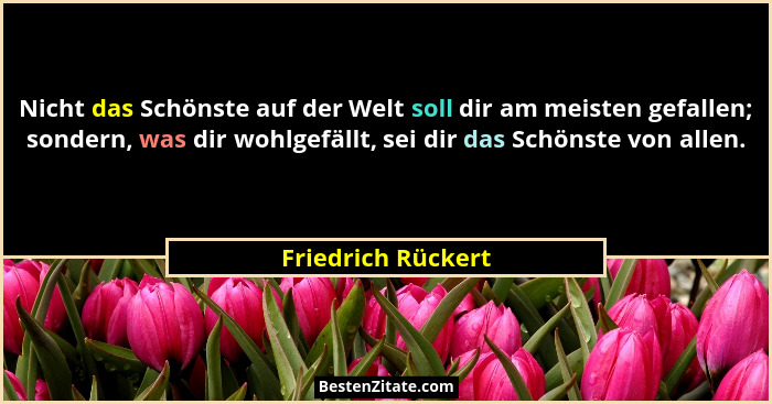 Nicht das Schönste auf der Welt soll dir am meisten gefallen; sondern, was dir wohlgefällt, sei dir das Schönste von allen.... - Friedrich Rückert