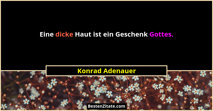 Eine dicke Haut ist ein Geschenk Gottes.... - Konrad Adenauer