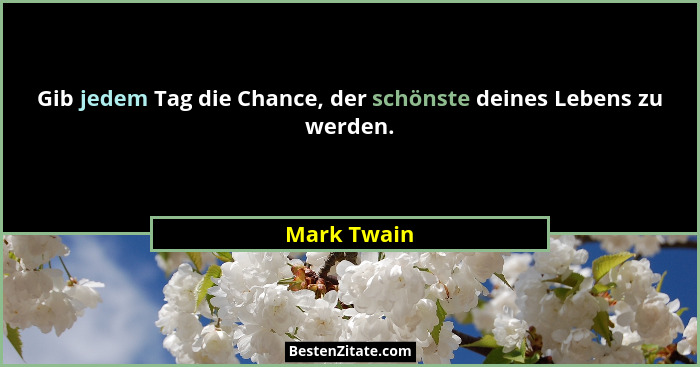 Gib jedem Tag die Chance, der schönste deines Lebens zu werden.... - Mark Twain
