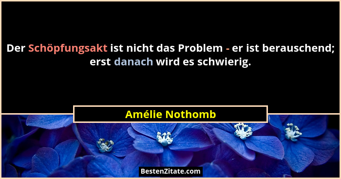 Der Schöpfungsakt ist nicht das Problem - er ist berauschend; erst danach wird es schwierig.... - Amélie Nothomb