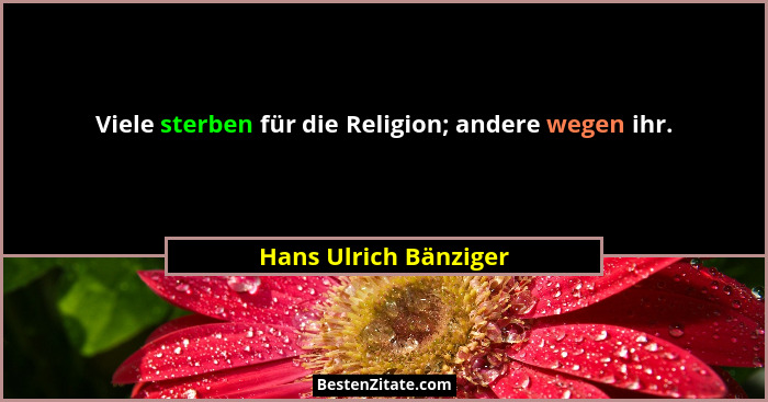 Viele sterben für die Religion; andere wegen ihr.... - Hans Ulrich Bänziger