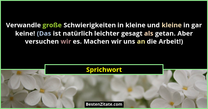 Verwandle große Schwierigkeiten in kleine und kleine in gar keine! (Das ist natürlich leichter gesagt als getan. Aber versuchen wir es. M... - Sprichwort