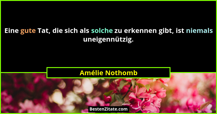 Eine gute Tat, die sich als solche zu erkennen gibt, ist niemals uneigennützig.... - Amélie Nothomb