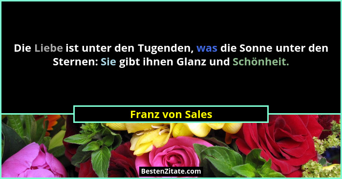 Die Liebe ist unter den Tugenden, was die Sonne unter den Sternen: Sie gibt ihnen Glanz und Schönheit.... - Franz von Sales