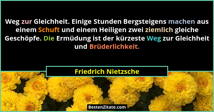 Weg zur Gleichheit. Einige Stunden Bergsteigens machen aus einem Schuft und einem Heiligen zwei ziemlich gleiche Geschöpfe. Die... - Friedrich Nietzsche