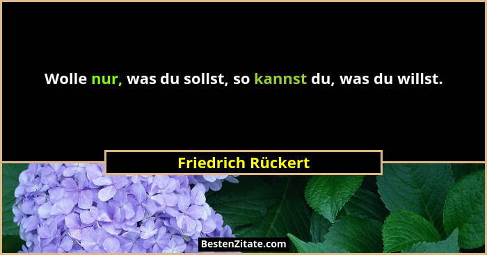 Wolle nur, was du sollst, so kannst du, was du willst.... - Friedrich Rückert