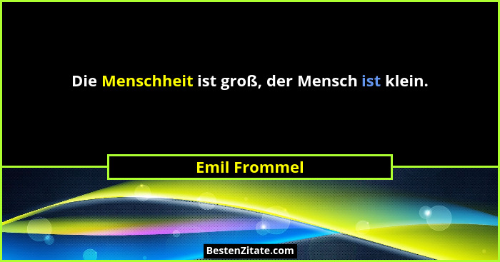 Die Menschheit ist groß, der Mensch ist klein.... - Emil Frommel