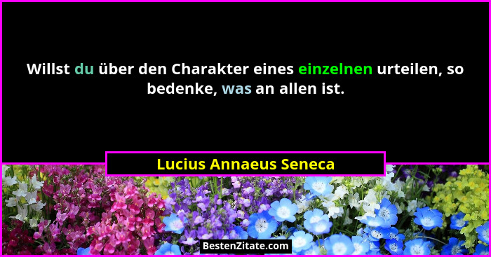 Willst du über den Charakter eines einzelnen urteilen, so bedenke, was an allen ist.... - Lucius Annaeus Seneca