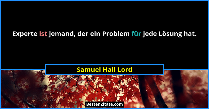 Experte ist jemand, der ein Problem für jede Lösung hat.... - Samuel Hall Lord