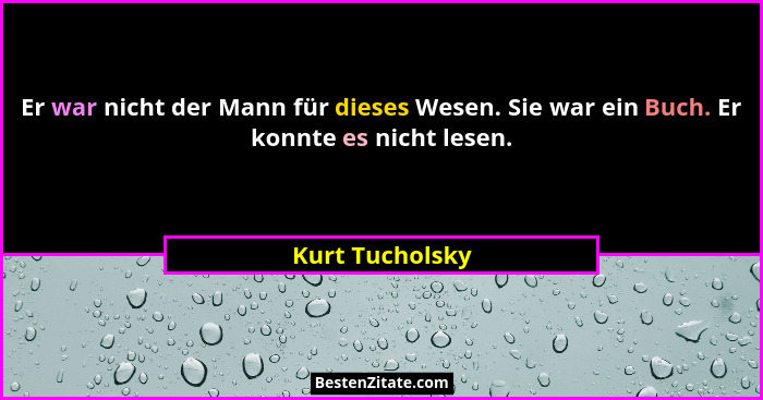 Er war nicht der Mann für dieses Wesen. Sie war ein Buch. Er konnte es nicht lesen.... - Kurt Tucholsky