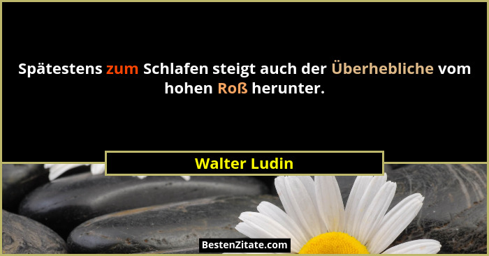 Spätestens zum Schlafen steigt auch der Überhebliche vom hohen Roß herunter.... - Walter Ludin