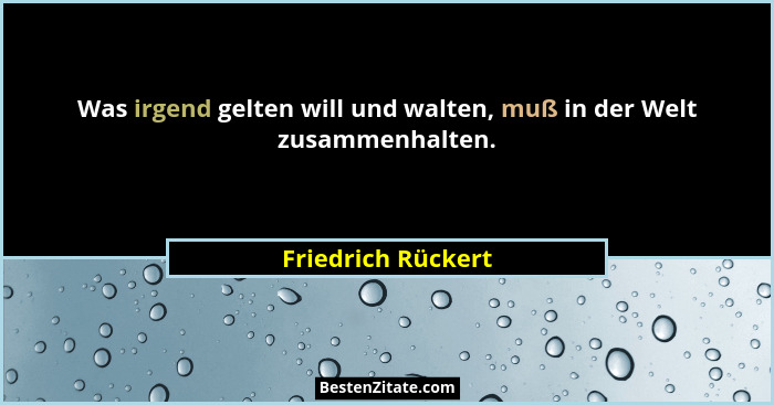 Was irgend gelten will und walten, muß in der Welt zusammenhalten.... - Friedrich Rückert