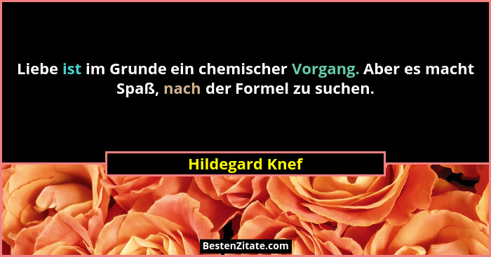 Liebe ist im Grunde ein chemischer Vorgang. Aber es macht Spaß, nach der Formel zu suchen.... - Hildegard Knef