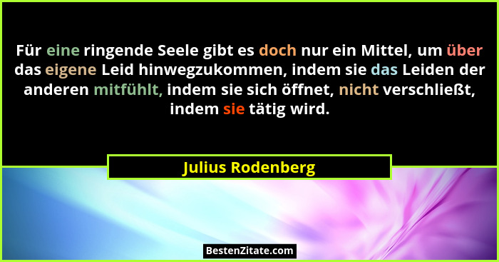 Für eine ringende Seele gibt es doch nur ein Mittel, um über das eigene Leid hinwegzukommen, indem sie das Leiden der anderen mitfü... - Julius Rodenberg
