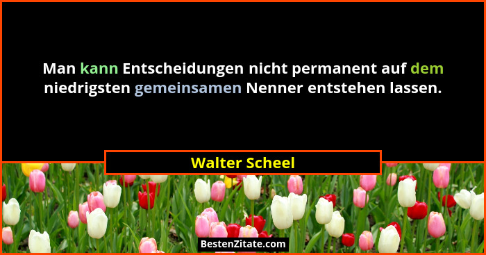Man kann Entscheidungen nicht permanent auf dem niedrigsten gemeinsamen Nenner entstehen lassen.... - Walter Scheel