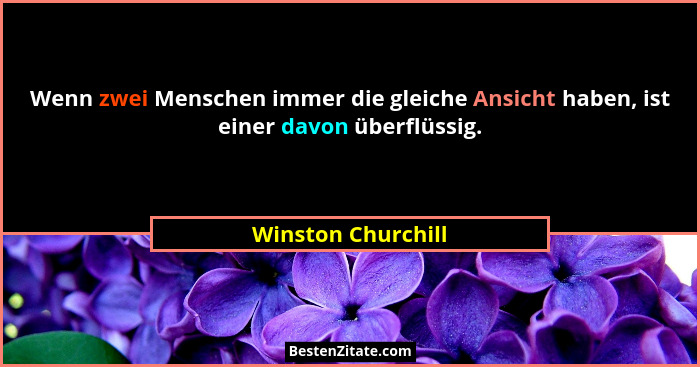 Wenn zwei Menschen immer die gleiche Ansicht haben, ist einer davon überflüssig.... - Winston Churchill