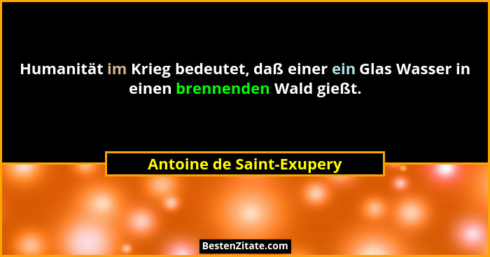 Humanität im Krieg bedeutet, daß einer ein Glas Wasser in einen brennenden Wald gießt.... - Antoine de Saint-Exupery