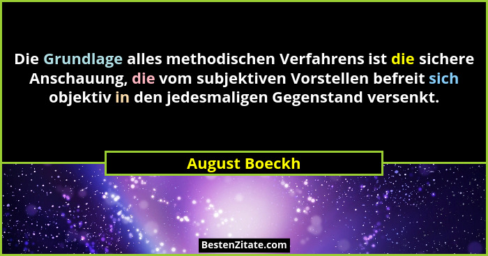 Die Grundlage alles methodischen Verfahrens ist die sichere Anschauung, die vom subjektiven Vorstellen befreit sich objektiv in den je... - August Boeckh