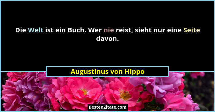 Die Welt ist ein Buch. Wer nie reist, sieht nur eine Seite davon.... - Augustinus von Hippo