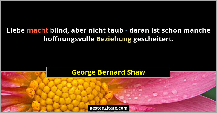 Liebe macht blind, aber nicht taub - daran ist schon manche hoffnungsvolle Beziehung gescheitert.... - George Bernard Shaw