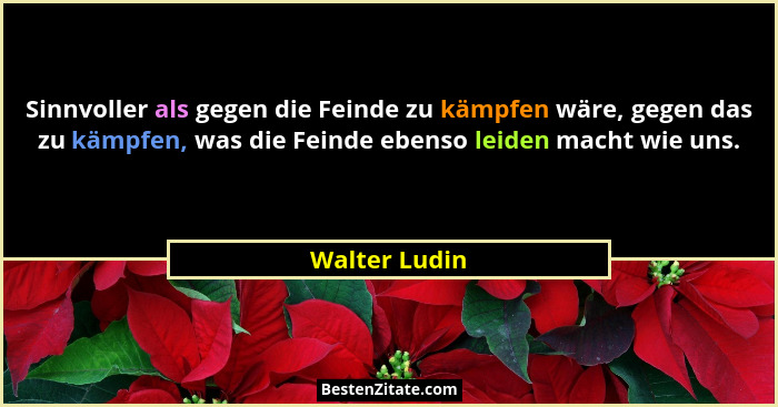 Sinnvoller als gegen die Feinde zu kämpfen wäre, gegen das zu kämpfen, was die Feinde ebenso leiden macht wie uns.... - Walter Ludin