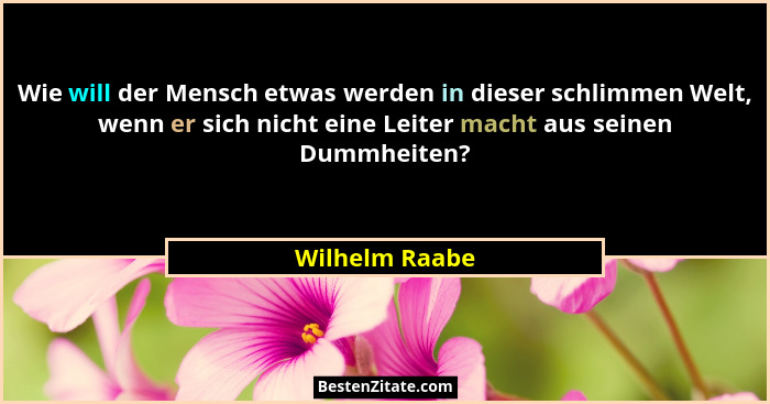 Wie will der Mensch etwas werden in dieser schlimmen Welt, wenn er sich nicht eine Leiter macht aus seinen Dummheiten?... - Wilhelm Raabe