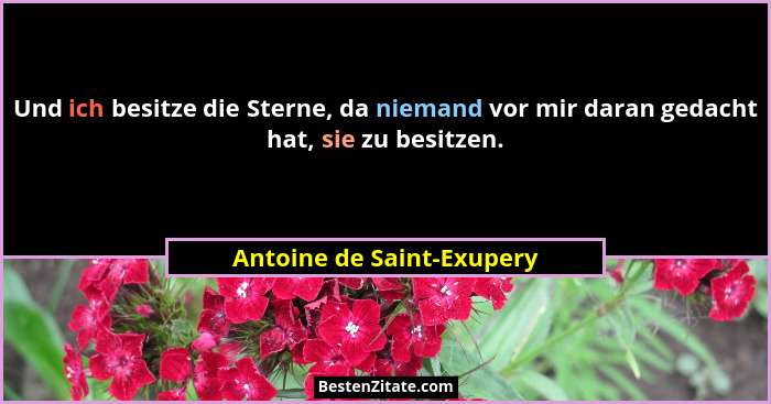 Und ich besitze die Sterne, da niemand vor mir daran gedacht hat, sie zu besitzen.... - Antoine de Saint-Exupery