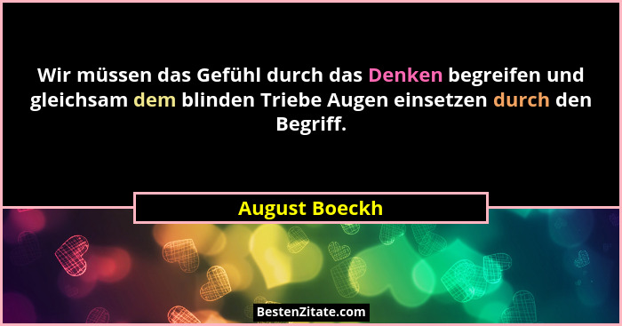 Wir müssen das Gefühl durch das Denken begreifen und gleichsam dem blinden Triebe Augen einsetzen durch den Begriff.... - August Boeckh