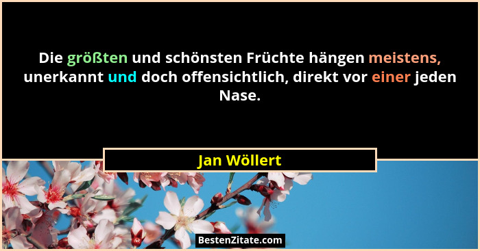 Die größten und schönsten Früchte hängen meistens, unerkannt und doch offensichtlich, direkt vor einer jeden Nase.... - Jan Wöllert