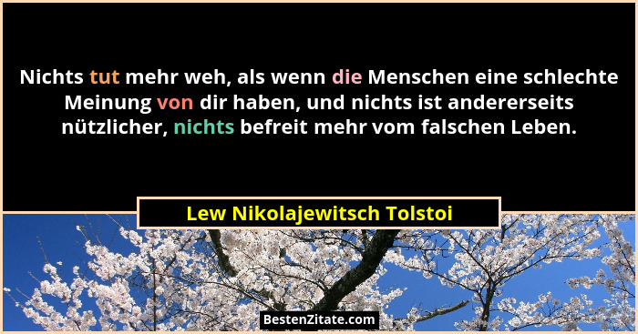 Nichts tut mehr weh, als wenn die Menschen eine schlechte Meinung von dir haben, und nichts ist andererseits nützlicher,... - Lew Nikolajewitsch Tolstoi