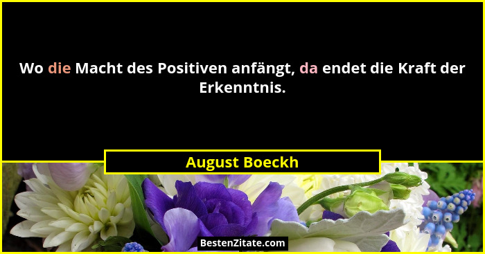 Wo die Macht des Positiven anfängt, da endet die Kraft der Erkenntnis.... - August Boeckh