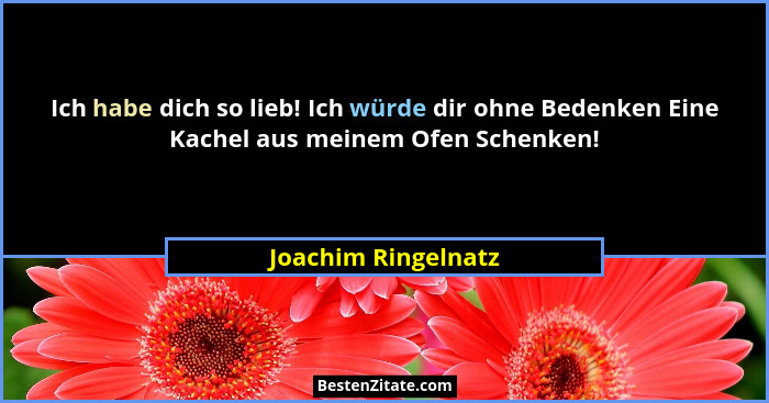 Ich habe dich so lieb! Ich würde dir ohne Bedenken Eine Kachel aus meinem Ofen Schenken!... - Joachim Ringelnatz