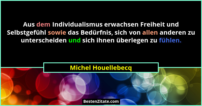 Aus dem Individualismus erwachsen Freiheit und Selbstgefühl sowie das Bedürfnis, sich von allen anderen zu unterscheiden und sich... - Michel Houellebecq