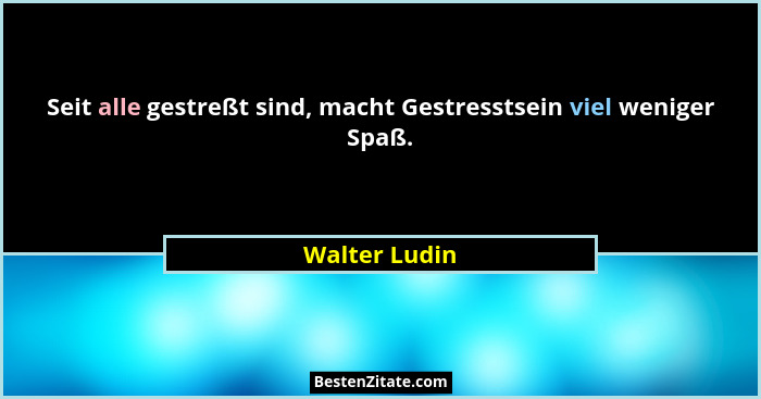 Seit alle gestreßt sind, macht Gestresstsein viel weniger Spaß.... - Walter Ludin
