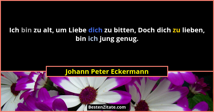 Ich bin zu alt, um Liebe dich zu bitten, Doch dich zu lieben, bin ich jung genug.... - Johann Peter Eckermann
