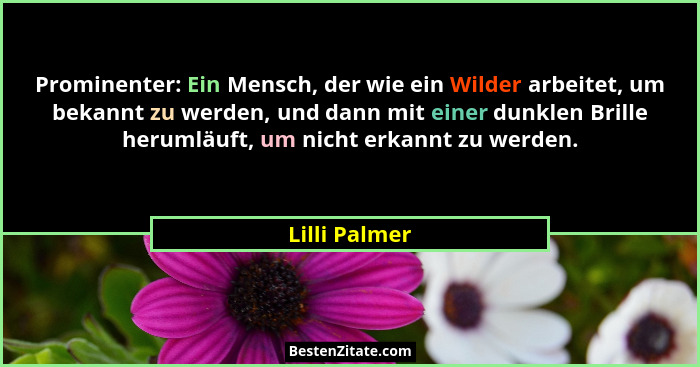 Prominenter: Ein Mensch, der wie ein Wilder arbeitet, um bekannt zu werden, und dann mit einer dunklen Brille herumläuft, um nicht erka... - Lilli Palmer