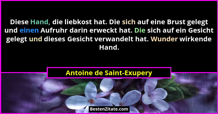 Diese Hand, die liebkost hat. Die sich auf eine Brust gelegt und einen Aufruhr darin erweckt hat. Die sich auf ein Gesicht... - Antoine de Saint-Exupery