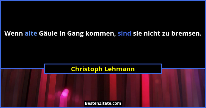 Wenn alte Gäule in Gang kommen, sind sie nicht zu bremsen.... - Christoph Lehmann