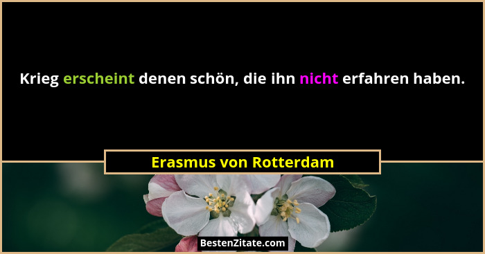 Krieg erscheint denen schön, die ihn nicht erfahren haben.... - Erasmus von Rotterdam