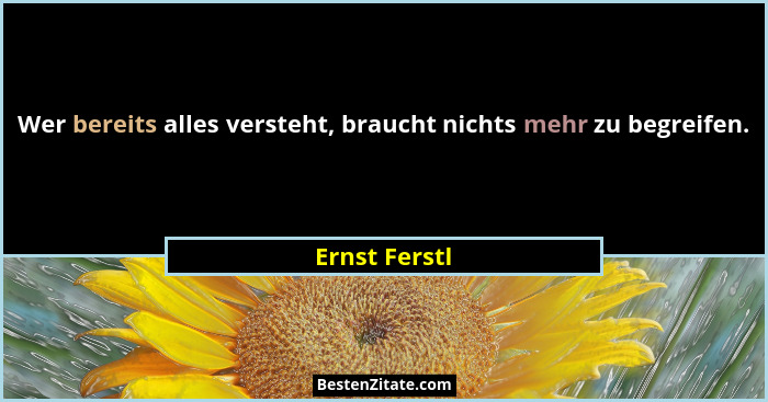 Wer bereits alles versteht, braucht nichts mehr zu begreifen.... - Ernst Ferstl