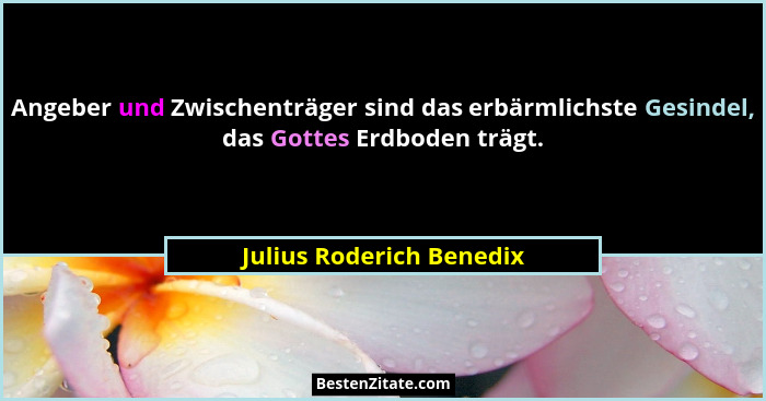 Angeber und Zwischenträger sind das erbärmlichste Gesindel, das Gottes Erdboden trägt.... - Julius Roderich Benedix