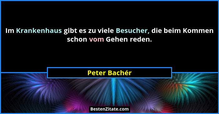 Im Krankenhaus gibt es zu viele Besucher, die beim Kommen schon vom Gehen reden.... - Peter Bachér