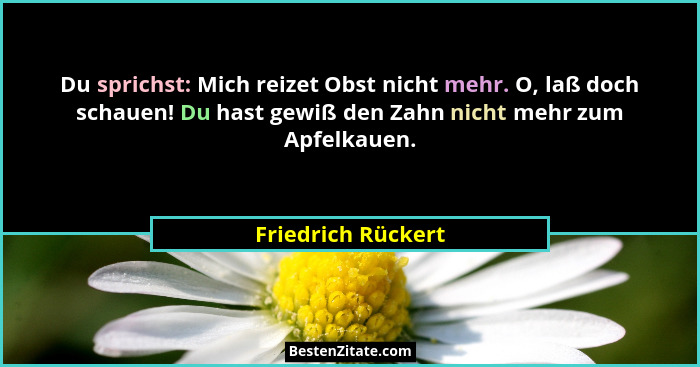 Du sprichst: Mich reizet Obst nicht mehr. O, laß doch schauen! Du hast gewiß den Zahn nicht mehr zum Apfelkauen.... - Friedrich Rückert