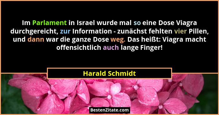 Im Parlament in Israel wurde mal so eine Dose Viagra durchgereicht, zur Information - zunächst fehlten vier Pillen, und dann war die... - Harald Schmidt