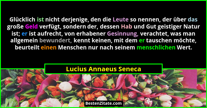Glücklich ist nicht derjenige, den die Leute so nennen, der über das große Geld verfügt, sondern der, dessen Hab und Gut geist... - Lucius Annaeus Seneca