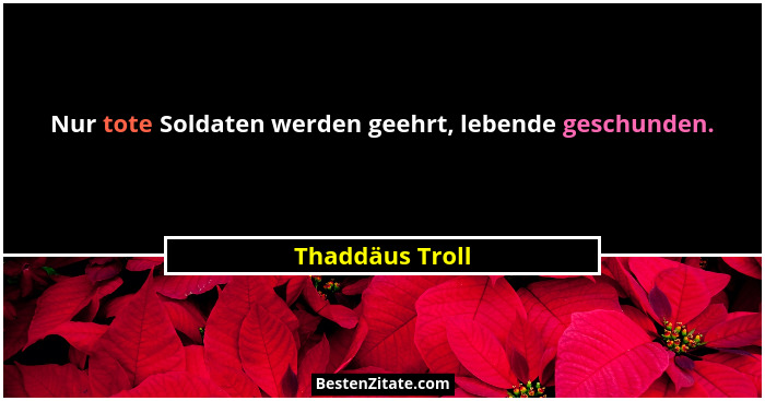 Nur tote Soldaten werden geehrt, lebende geschunden.... - Thaddäus Troll