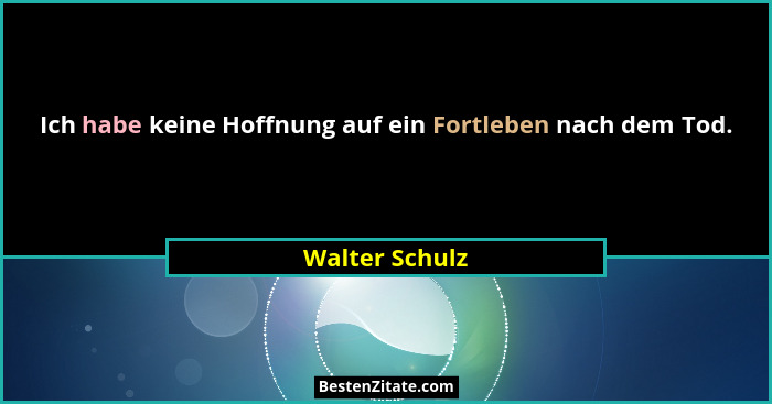 Ich habe keine Hoffnung auf ein Fortleben nach dem Tod.... - Walter Schulz